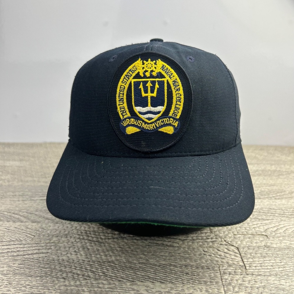 Vintage 90s Naval War College Hat Cap Snap Back Adjustable Blue Military Adult